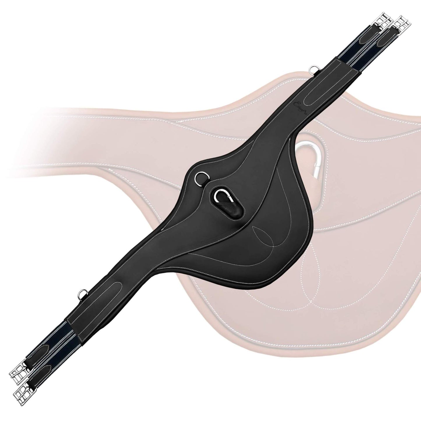 130cm Black Padded Stud Girth w/snap - Navy/White Elastic