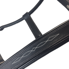 Load image into Gallery viewer, Black Leather Halter - Patent Piping with Engraved Horse Nameplate