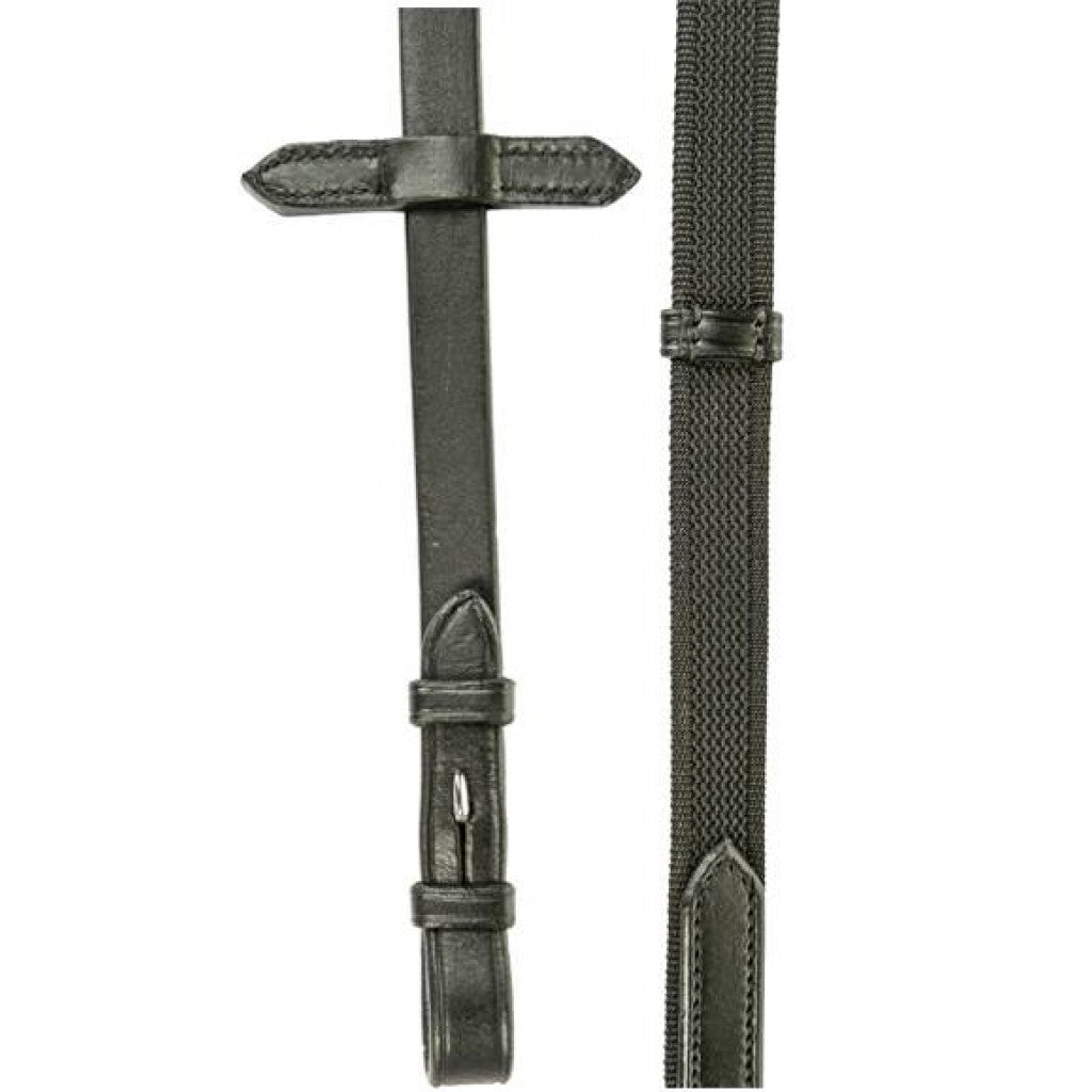 Reins interwoven with rubber