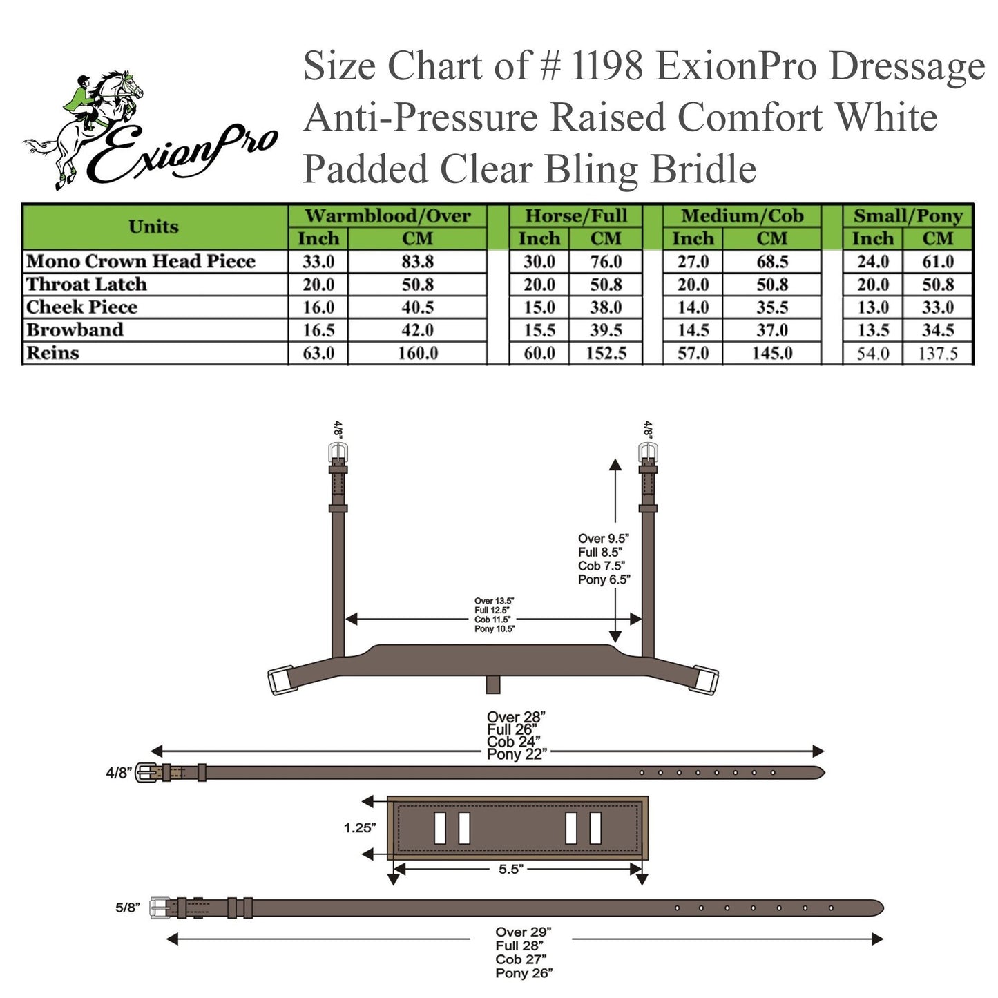 Anti-Pressure Comfort Padded Bridle with Diamontes and White padding