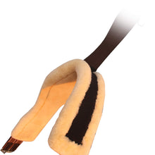 Load image into Gallery viewer, Fancy Stitch Sheepskin Padded Long Girth w/snap - Brown/Grey/Maroon Elastic