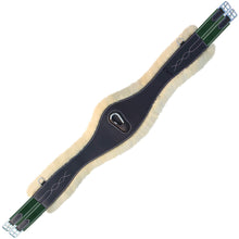 Load image into Gallery viewer, Fancy Stitch Sheepskin Padded Long Girth w/snap - Green/White Elastic