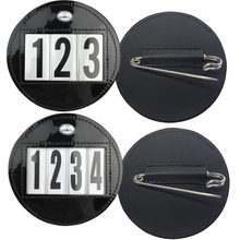 Load image into Gallery viewer, Round Patent Leather Saddle Cloth Number Holders (Pair)