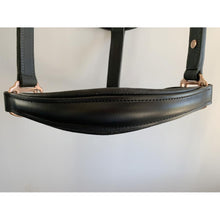 Load image into Gallery viewer, Black Leather Halter - Rose Gold Fittings with Engraved Horse Nameplate