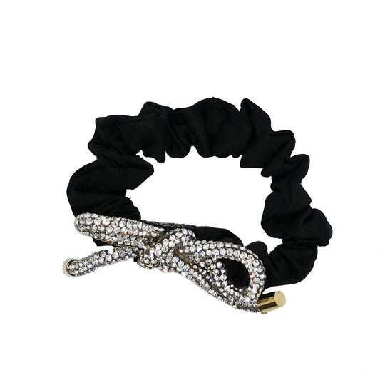 Black Satin Hair Scrunchie with Diamante Bow
