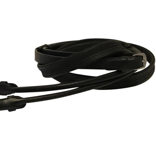 Leather & Rubber Grip Reins (Rolled, Silver)