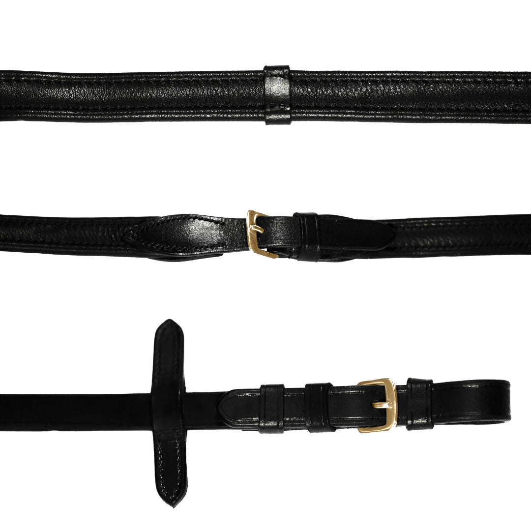 Padded Nappa Leather Reins (Flat) (Gold Fittings)
