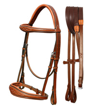 Load image into Gallery viewer, Fancy Stitch Padded Wave Cavesson Bridle - Conker/Stainless Steel - Cob Size - IN STOCK