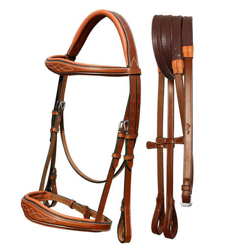Fancy Stitch Padded Wave Cavesson Bridle - Conker/Stainless Steel - Cob Size - IN STOCK