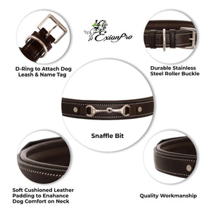 Silver Snaffle Padded Leather Dog Collar