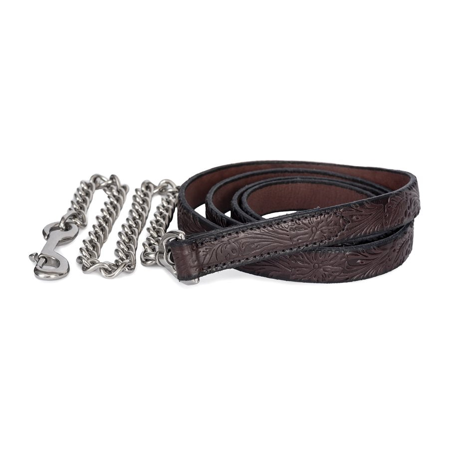 Floral Embossed Havana Leather Lead w/Chain
