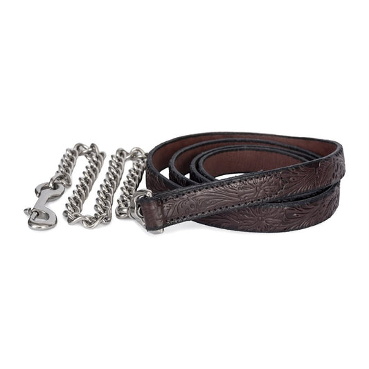 Floral Embossed Havana Leather Lead w/Chain