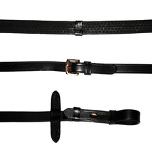 Load image into Gallery viewer, Leather &amp; Rubber Grip Reins - Black (Rose Gold Fittings)