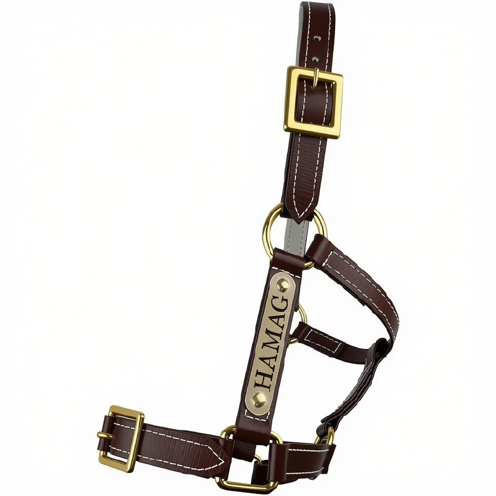 Brown PVC Halter - Brass Fittings with Engraved Horse Nameplate