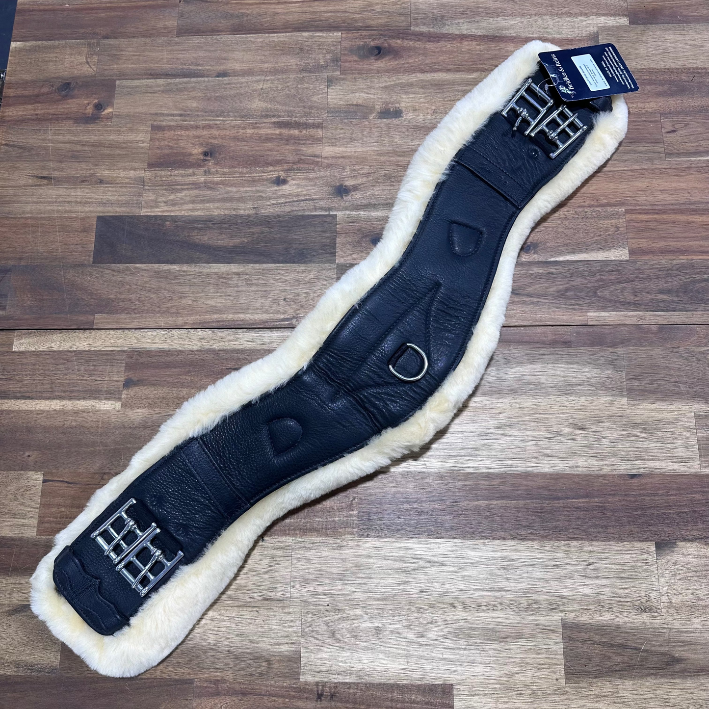 Padded Anatomic Leather Dressage Girth - 65cm/Black/Sheepskin Padding