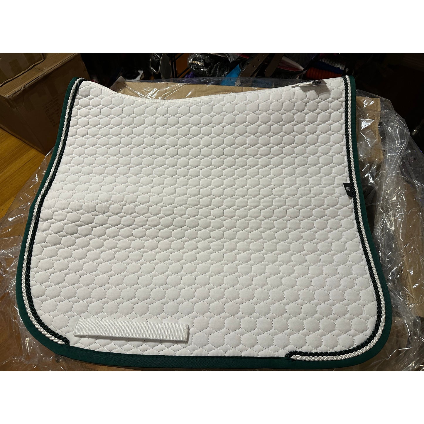 White/Green XL Square Saddlepad