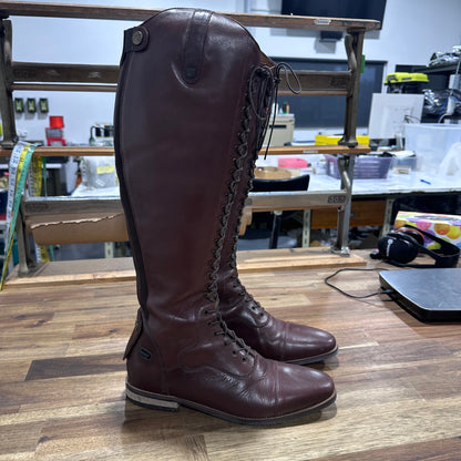 Maurizia Ladies Lace Front Tall Leather Riding Boots - Brown/Size UK8/Wide