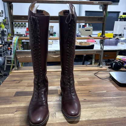 Maurizia Ladies Lace Front Tall Leather Riding Boots - Brown/Size UK8/Wide