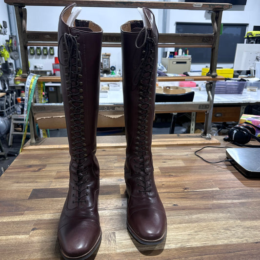 Maurizia Ladies Lace Front Tall Leather Riding Boots - Brown/Size UK8/Wide