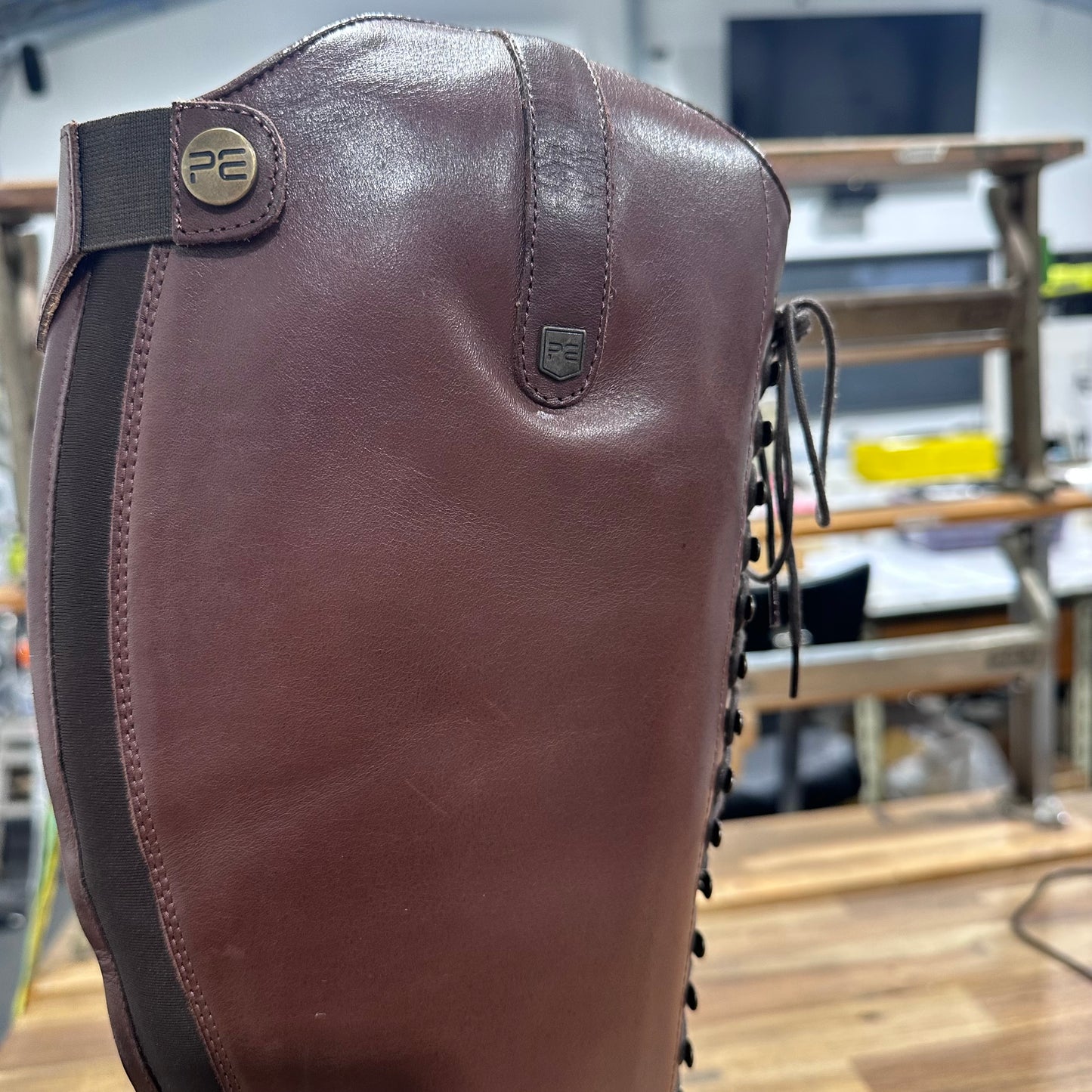 Maurizia Ladies Lace Front Tall Leather Riding Boots - Brown/Size UK8/Wide
