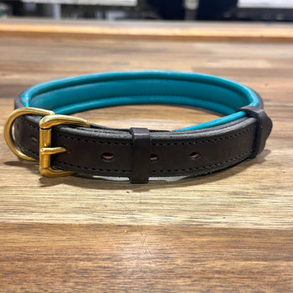 Havana/Turquoise Padded Leather Dog Collar - XL Size