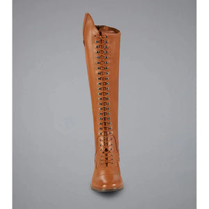 Cognac Size 8 Regular - Maurizia Ladies Lace Front Tall Leather Riding Boots