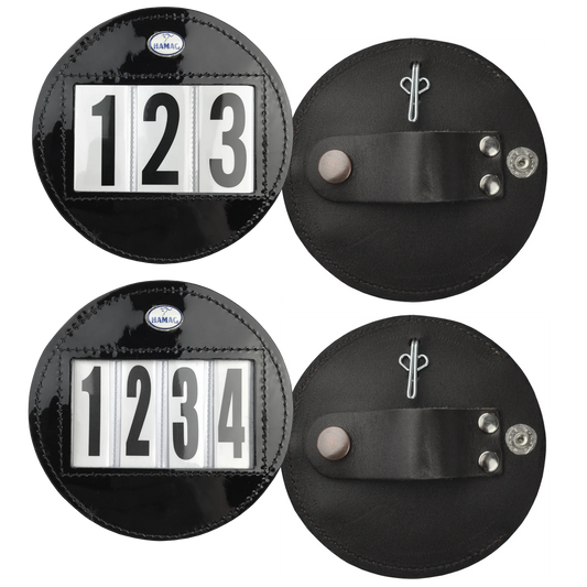 Round Patent Leather Bridle Number Holders (Pair)