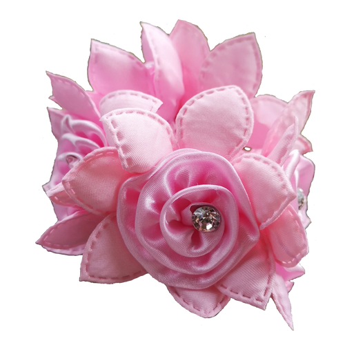 Pink Rose Hair Scrunchie with Crystals