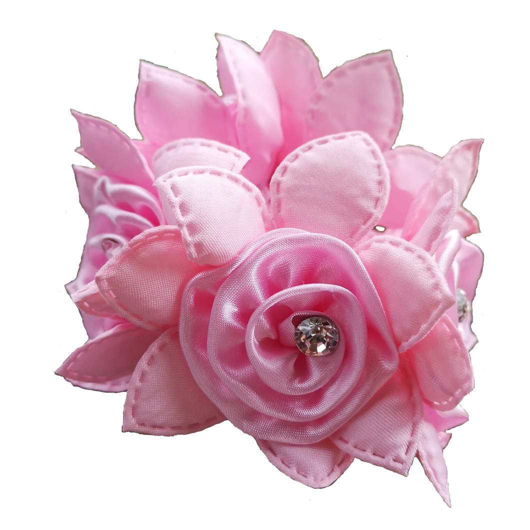 Pink Rose Hair Scrunchie with Crystals