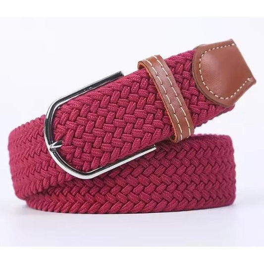 Wine Red Elastic Braided Belt