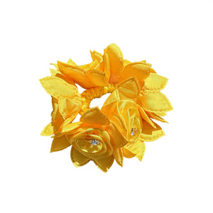 Yellow Rose Hair Scrunchie with Crystals