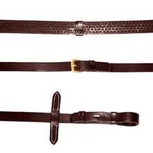 Load image into Gallery viewer, Leather &amp; Rubber Grip Reins (Flat) - Black &amp; Brown (Brass Fittings)