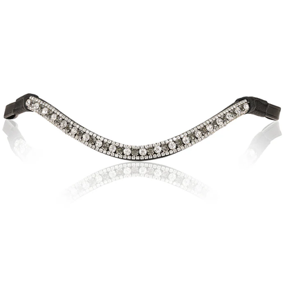 Silver, Deep Wave Crystal Browband (Black leather)