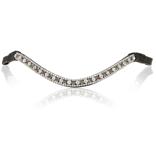 Silver, Deep Wave Crystal Browband (Black leather)