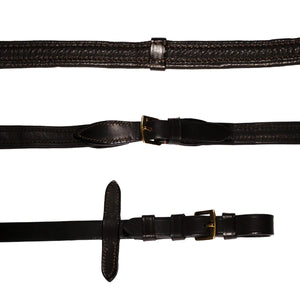 Padded Nappa Leather Reins (Flat) - Brown w/brass fittings