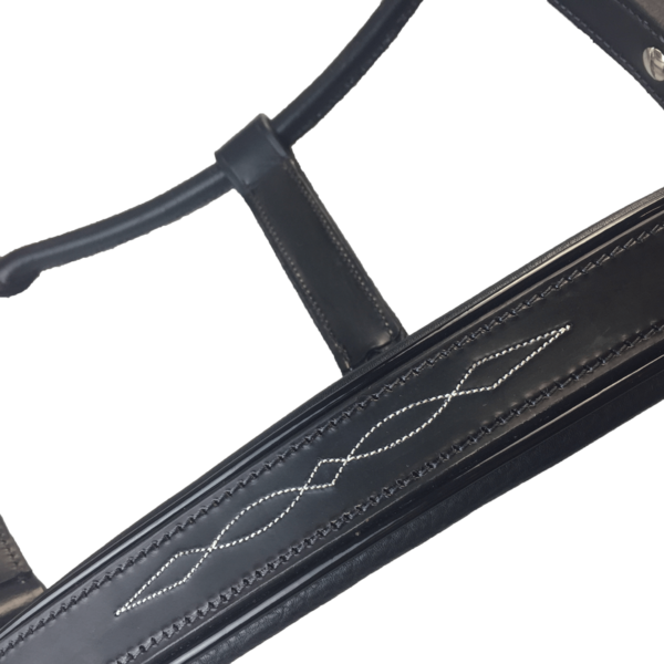 Black Leather Halter - Patent Piping with Engraved Horse Nameplate