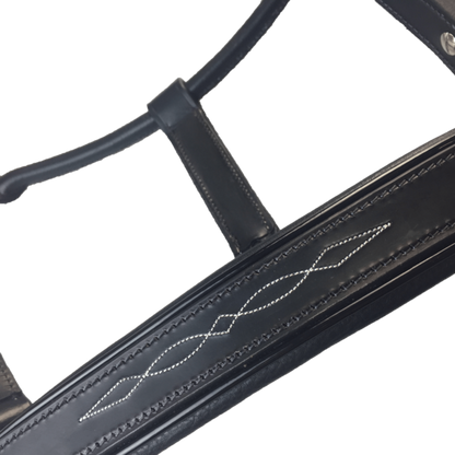 Black Leather Halter - Patent Piping with Engraved Horse Nameplate