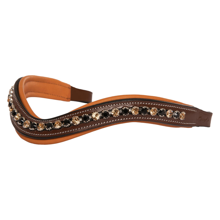 Bande De Frontière Noire Oversize 17 Pour Grand Cheval, Avec Perles Rouges & Onyx Et Cristaux Noirs