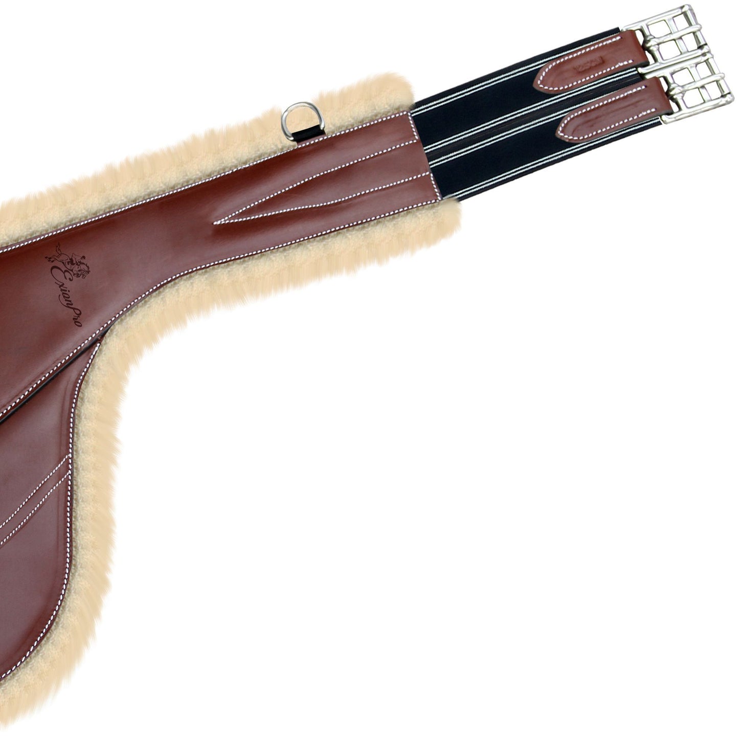 Fancy Stitch Padded Stud Girth w/snap - Navy/White Elastic