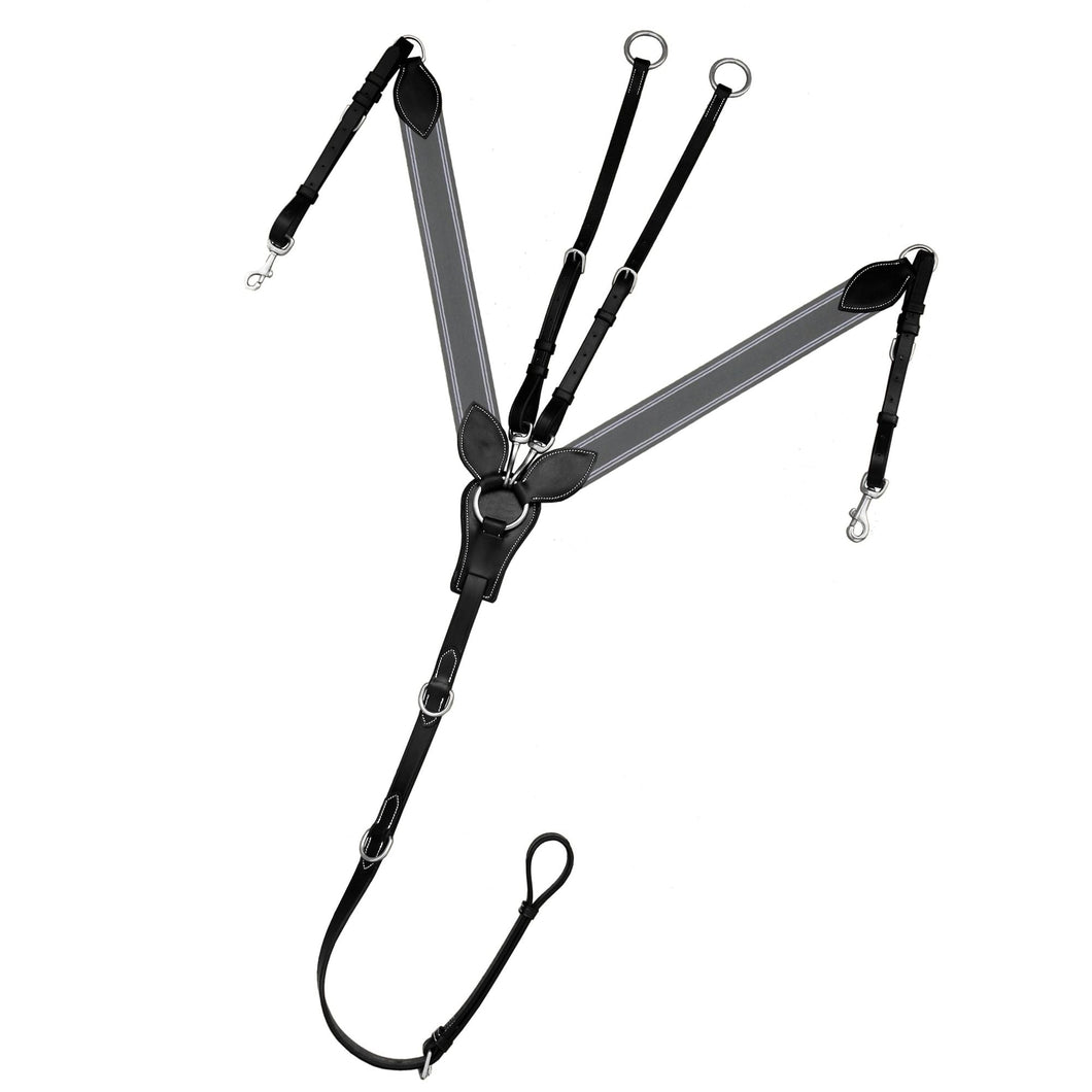 3 Point Breastplate - Grey/White Elastic - Black/Stainless Steel - Pony Size