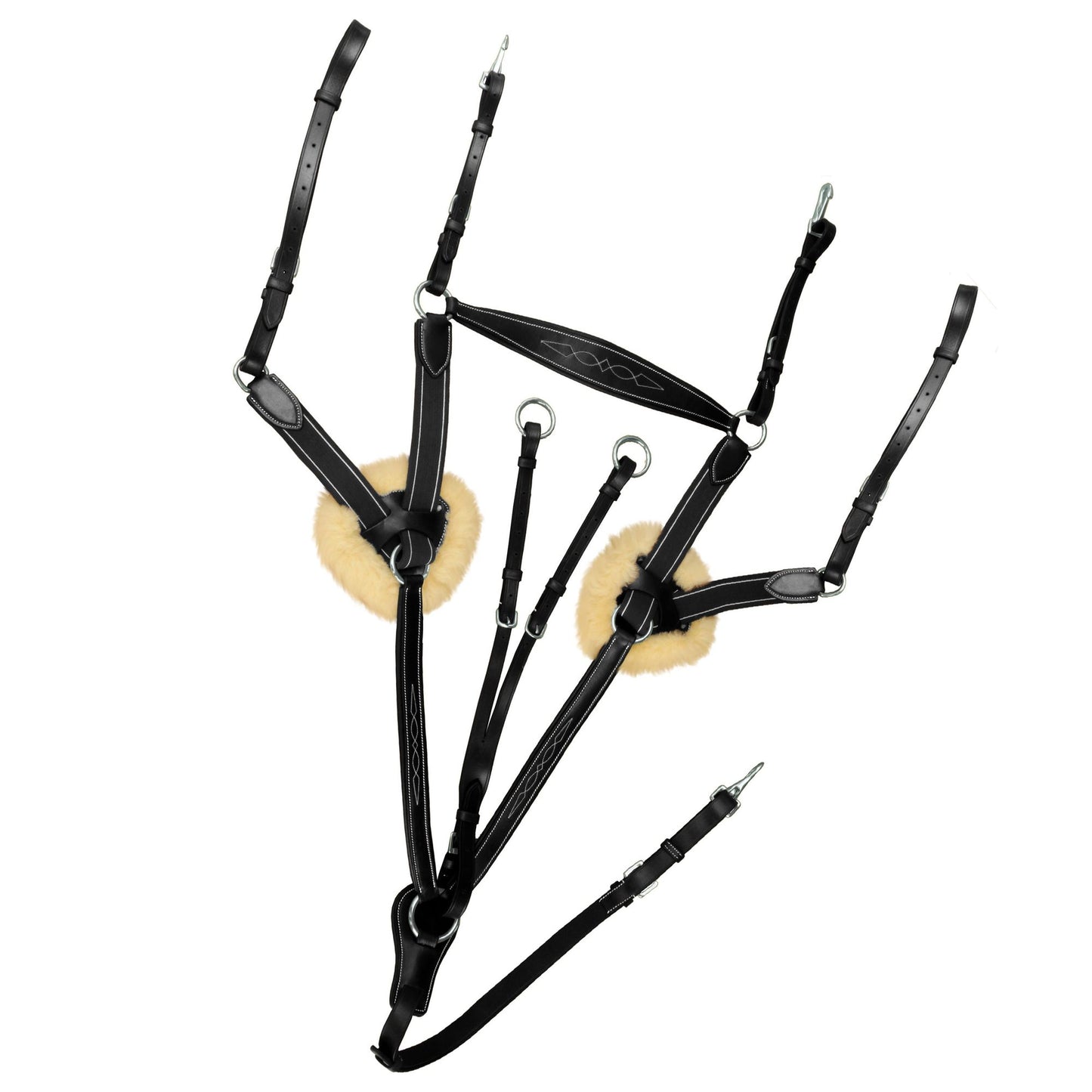 Fancy Stitch 5 Point Breastplate with sheepskin - Black/Grey/Maroon Elastic