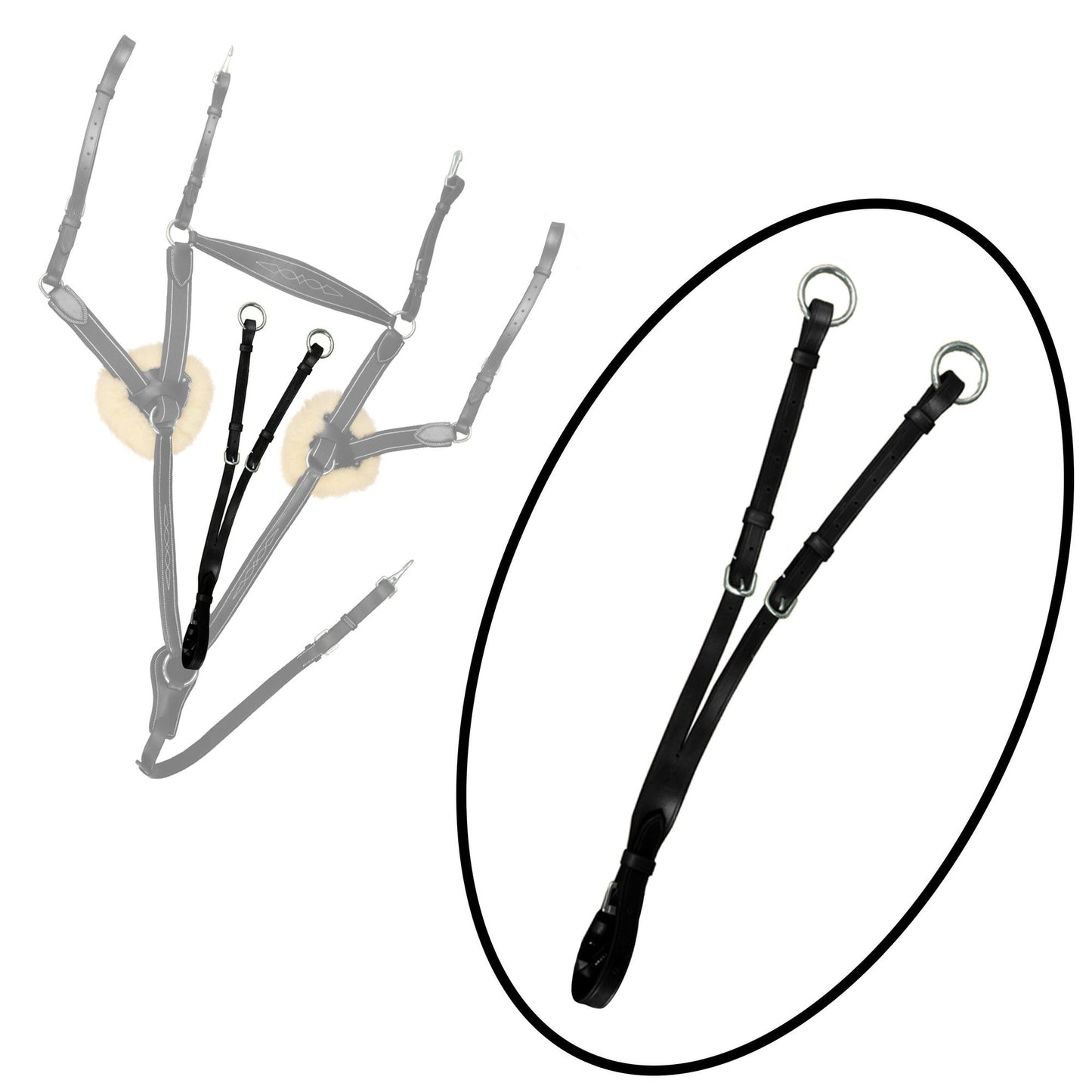 Fancy Stitch 5 Point Breastplate with sheepskin - Black/Grey/Maroon Elastic