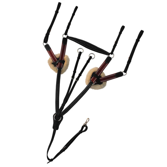 Fancy Stitch 5 Point Breastplate with sheepskin - Burgundy/White Elastic