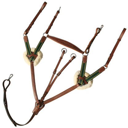 Fancy Stitch 5 Point Breastplate with sheepskin - Green/Yellow Elastic