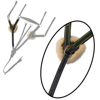 Fancy Stitch 5 Point Breastplate with sheepskin - Green/Yellow Elastic