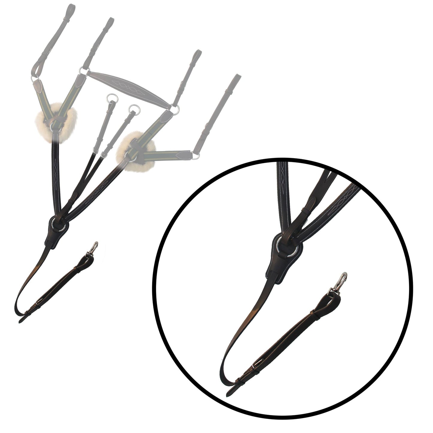 Fancy Stitch 5 Point Breastplate with sheepskin - Green/Yellow Elastic