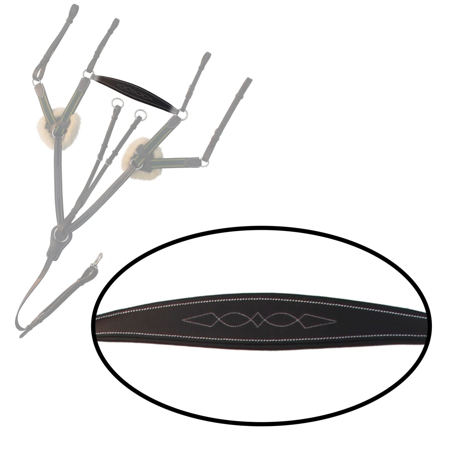 Fancy Stitch 5 Point Breastplate with sheepskin - Green/Yellow Elastic