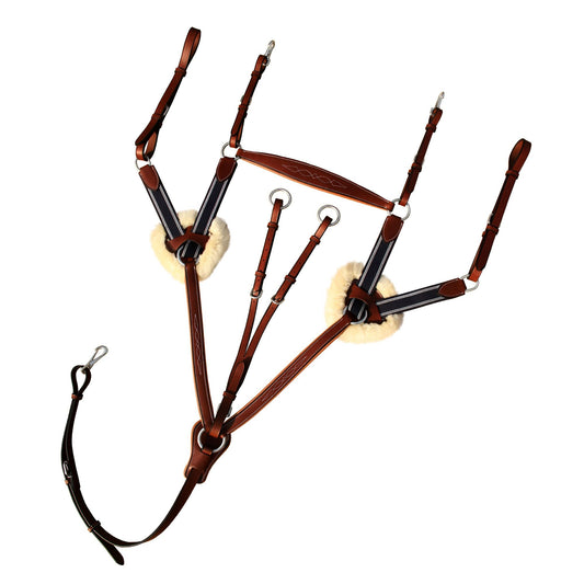 Fancy Stitch 5 Point Breastplate with sheepskin - Navy/White Elastic