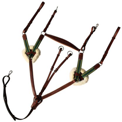 Fancy Stitch 5 Point Breastplate with sheepskin - Green/Yellow Elastic