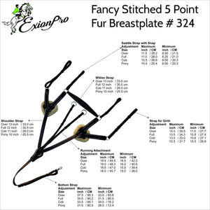 Fancy Stitch 5 Point Breastplate with sheepskin - Burgundy/White Elastic